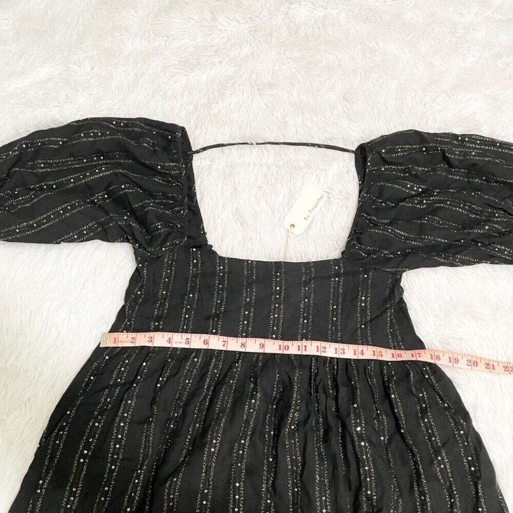 Women By Together Striped Sequin Puff Sleeve Babydoll Dress Black Green Small - Picture 9 of 12